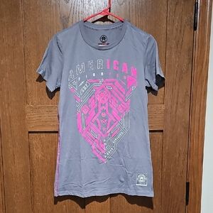 American Fighter Charcoal Tee with Vibrant Pink Design